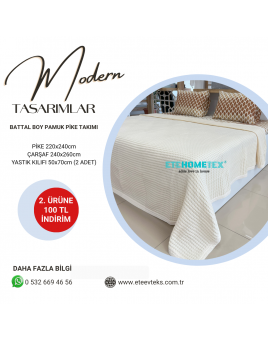 ETEHOMETEX ÇİFT KİŞİLİK HAVUZLU PİKE TAKIMI KREM 8696474231879